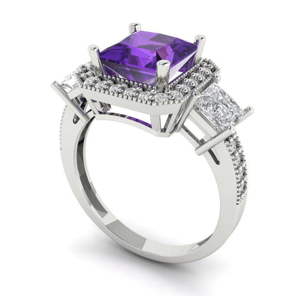 3.005 cttw Natural Amethyst Three-Stone Engagement Ring - Solid Gold (Princess Cut,7.0mm)