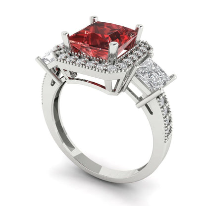 3.005 cttw Natural Garnet Three-Stone Engagement Ring - Solid Gold (Princess Cut,7.0mm)