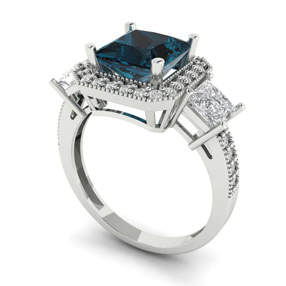 3.005 cttw Natural London Blue Topaz Three-Stone Engagement Ring - Solid Gold (Princess Cut,7.0mm)