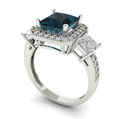 3.005 cttw Natural London Blue Topaz Three-Stone Engagement Ring - Solid Gold (Princess Cut,7.0mm)