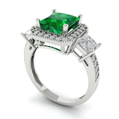 3.005 cttw Simulated Emerald Three-Stone Engagement Ring - Solid Gold (Princess Cut,7.0mm)
