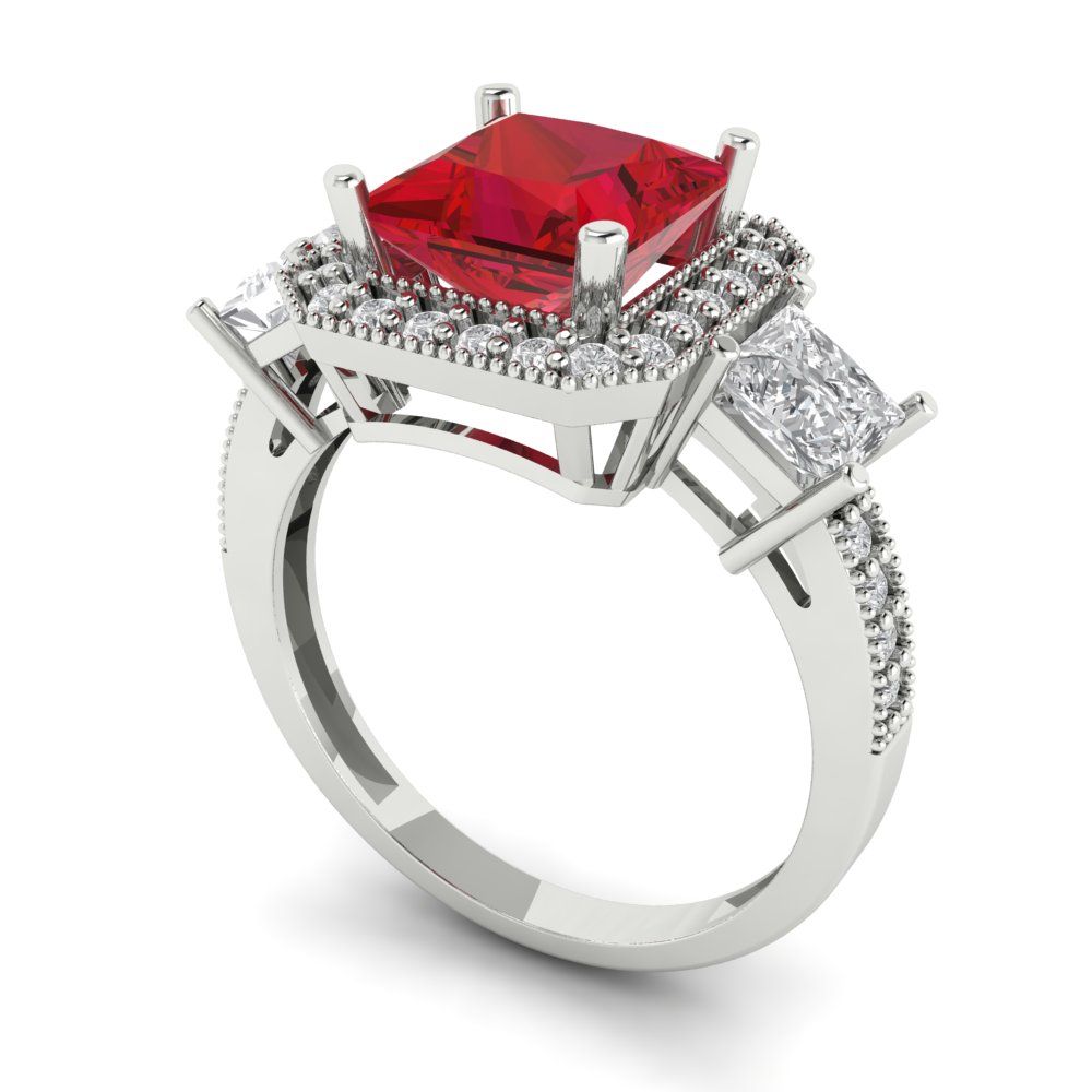 3.005 cttw Simulated Pink Tourmaline Three-Stone Engagement Ring - Solid Gold (Princess Cut,7.0mm)