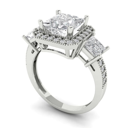 3.005 cttw White Sapphire Three-Stone Engagement Ring - Solid White Gold (VVS1, Princess Cut,7.0mm)