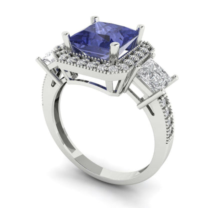 3.005 cttw Simulated Tanzanite Three-Stone Engagement Ring - Solid White Gold (VVS1, Princess Cut,7.0mm)