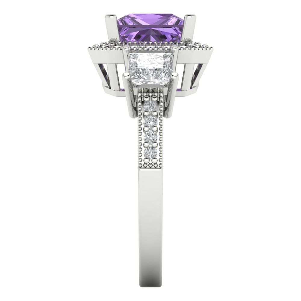 3.005 cttw Simulated Alexandrite Three-Stone Engagement Ring - Solid Gold (Princess Cut,7.0mm)