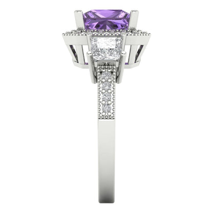 3.005 cttw Simulated Alexandrite Three-Stone Engagement Ring - Solid Gold (Princess Cut,7.0mm)