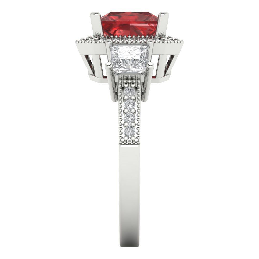 3.005 cttw Natural Garnet Three-Stone Engagement Ring - Solid Gold (Princess Cut,7.0mm)