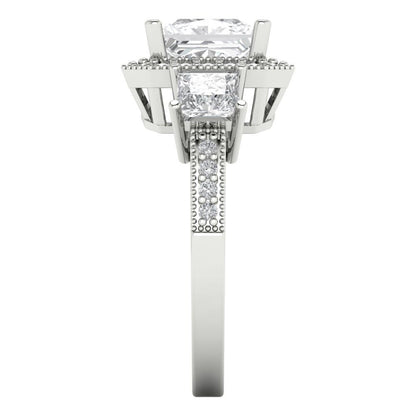 3.005 cttw White Sapphire Three-Stone Engagement Ring - Solid White Gold (VVS1, Princess Cut,7.0mm)