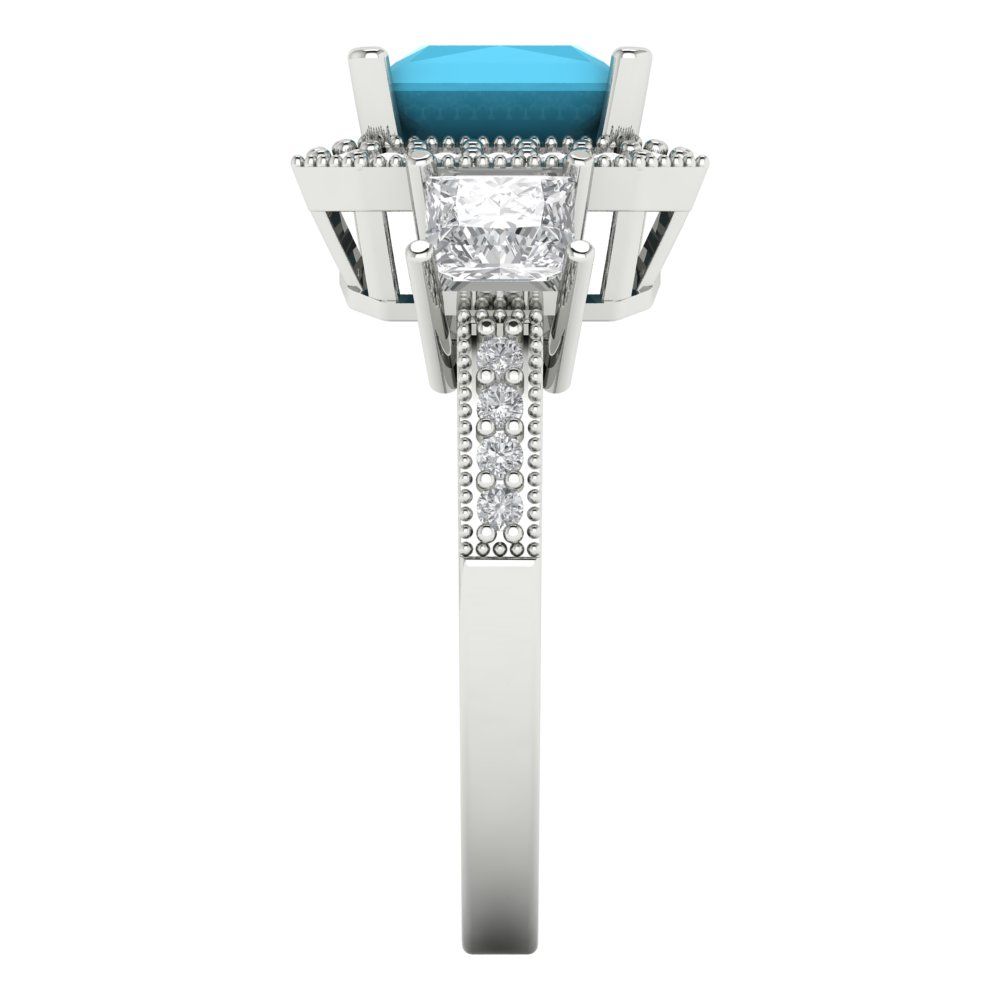 3.005 cttw Simulated Turquoise Three-Stone Engagement Ring - Solid Gold (Princess Cut,7.0mm)
