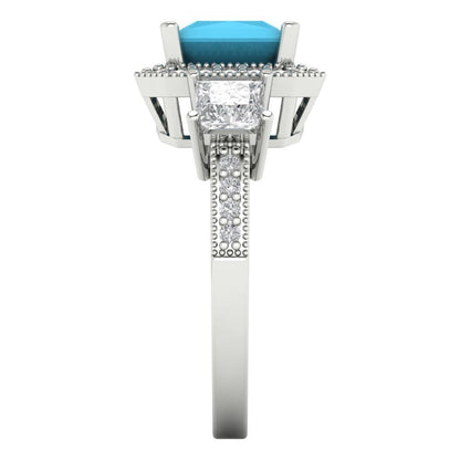 3.005 cttw Simulated Turquoise Three-Stone Engagement Ring - Solid Gold (Princess Cut,7.0mm)