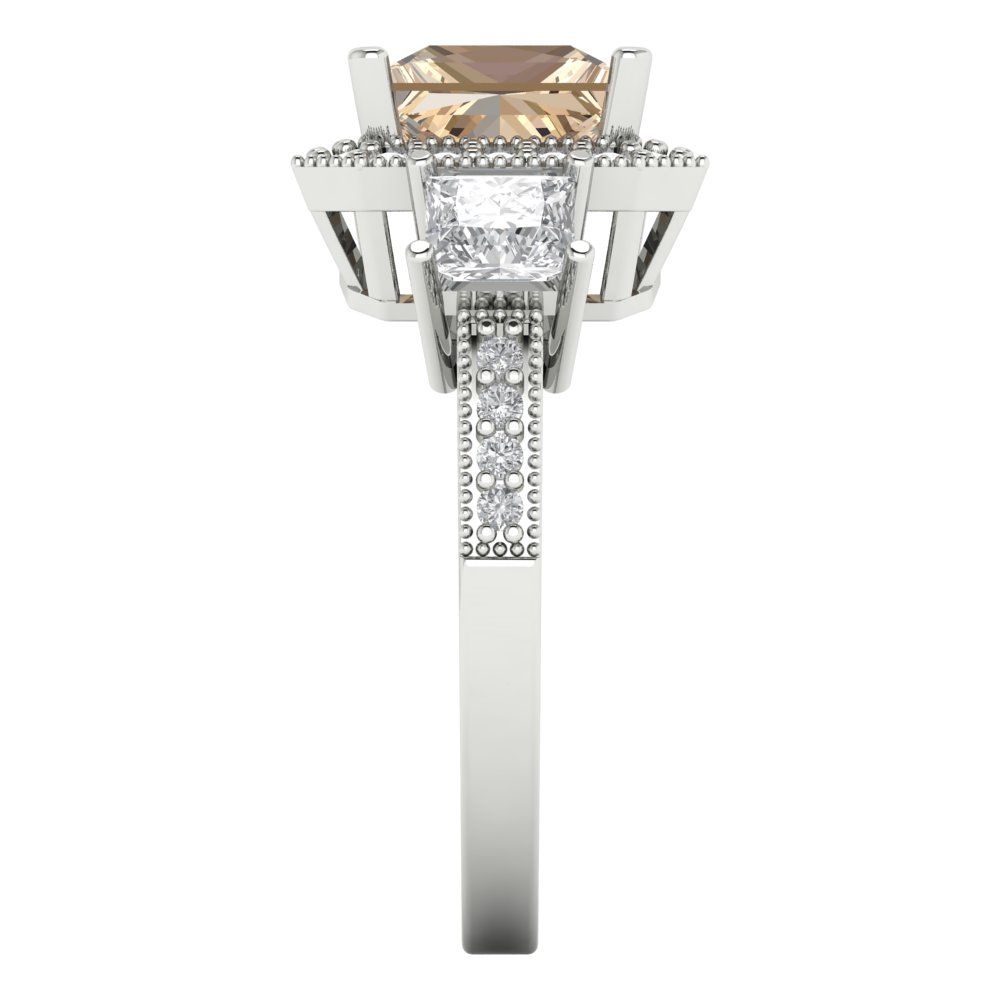 3.005 cttw Yellow Moissanite Three-Stone Engagement Ring - Solid White Gold (VVS1, Princess Cut,7.0mm)