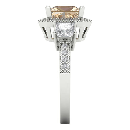 3.005 cttw Yellow Moissanite Three-Stone Engagement Ring - Solid White Gold (VVS1, Princess Cut,7.0mm)