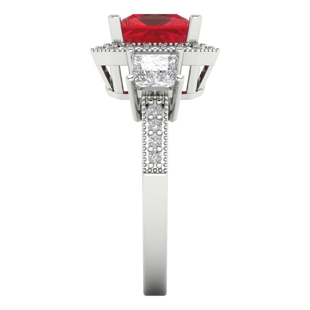 3.005 cttw Simulated Ruby Three-Stone Engagement Ring - Solid Gold (Princess Cut,7.0mm)