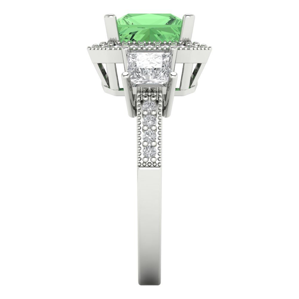 3.005 cttw Zirconia Simulated Green Diamond Three-Stone Engagement Ring - Solid White Gold (VVS1, Princess Cut,7.0mm)