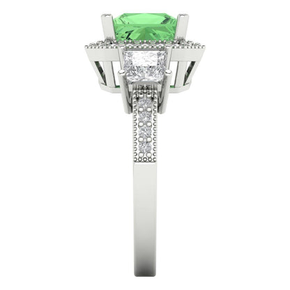 3.005 cttw Zirconia Simulated Green Diamond Three-Stone Engagement Ring - Solid White Gold (VVS1, Princess Cut,7.0mm)