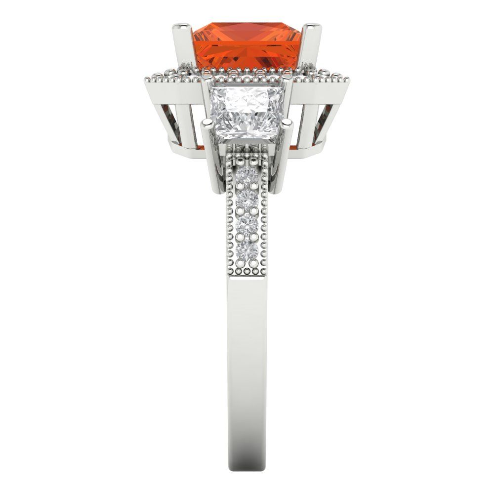 3.005 cttw Zirconia Simulated Red Diamond Three-Stone Engagement Ring - Solid Gold (VVS1, Princess Cut,7.0mm)