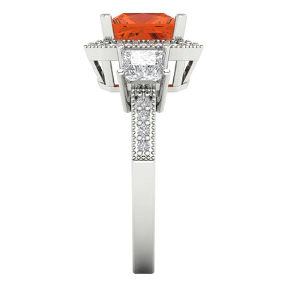 3.005 cttw Zirconia Simulated Red Diamond Three-Stone Engagement Ring - Solid Gold (VVS1, Princess Cut,7.0mm)