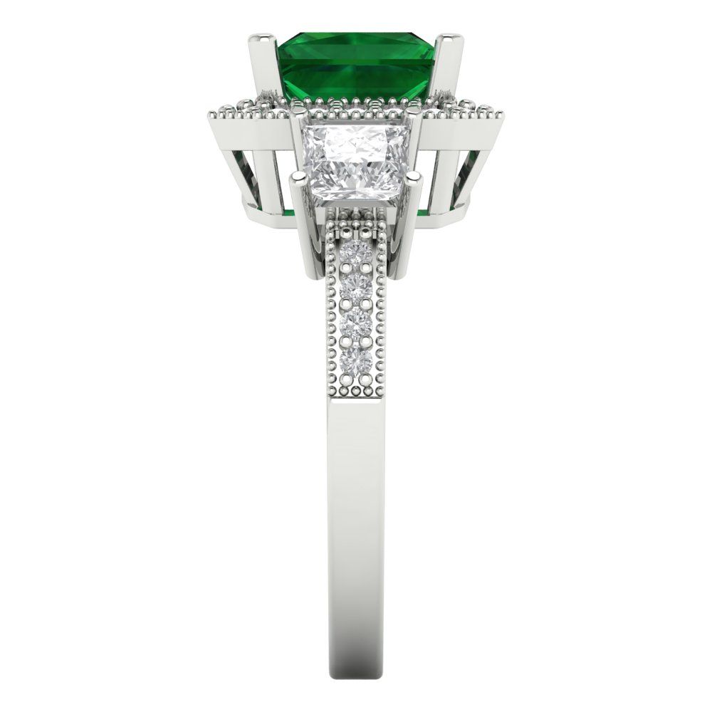 3.005 cttw Simulated Emerald Three-Stone Engagement Ring - Solid Gold (Princess Cut,7.0mm)