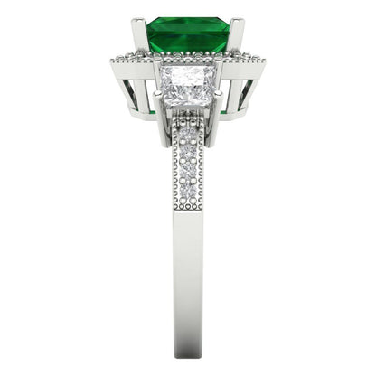 3.005 cttw Simulated Emerald Three-Stone Engagement Ring - Solid Gold (Princess Cut,7.0mm)