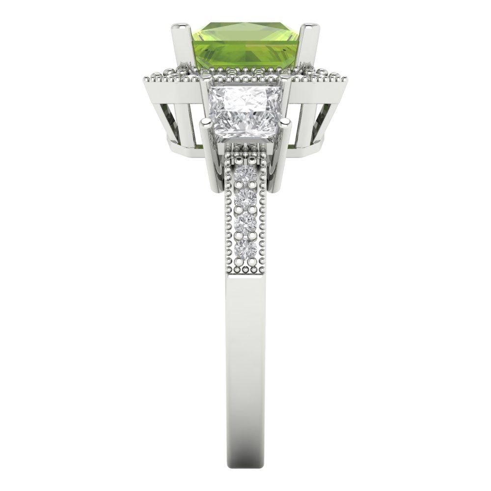 3.005 cttw Natural Peridot Three-Stone Engagement Ring - Solid White Gold (VVS1, Princess Cut,7.0mm)