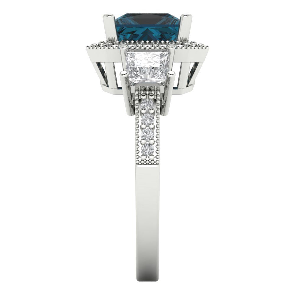 3.005 cttw Natural London Blue Topaz Three-Stone Engagement Ring - Solid Gold (Princess Cut,7.0mm)