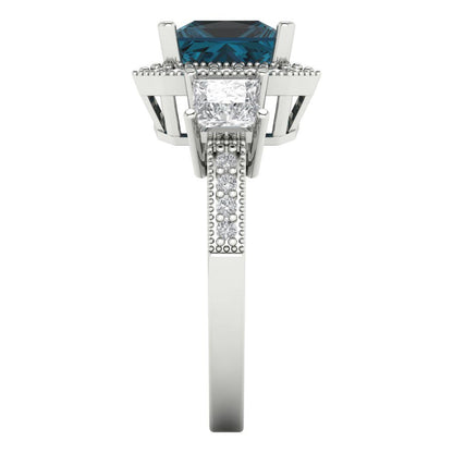 3.005 cttw Natural London Blue Topaz Three-Stone Engagement Ring - Solid Gold (Princess Cut,7.0mm)
