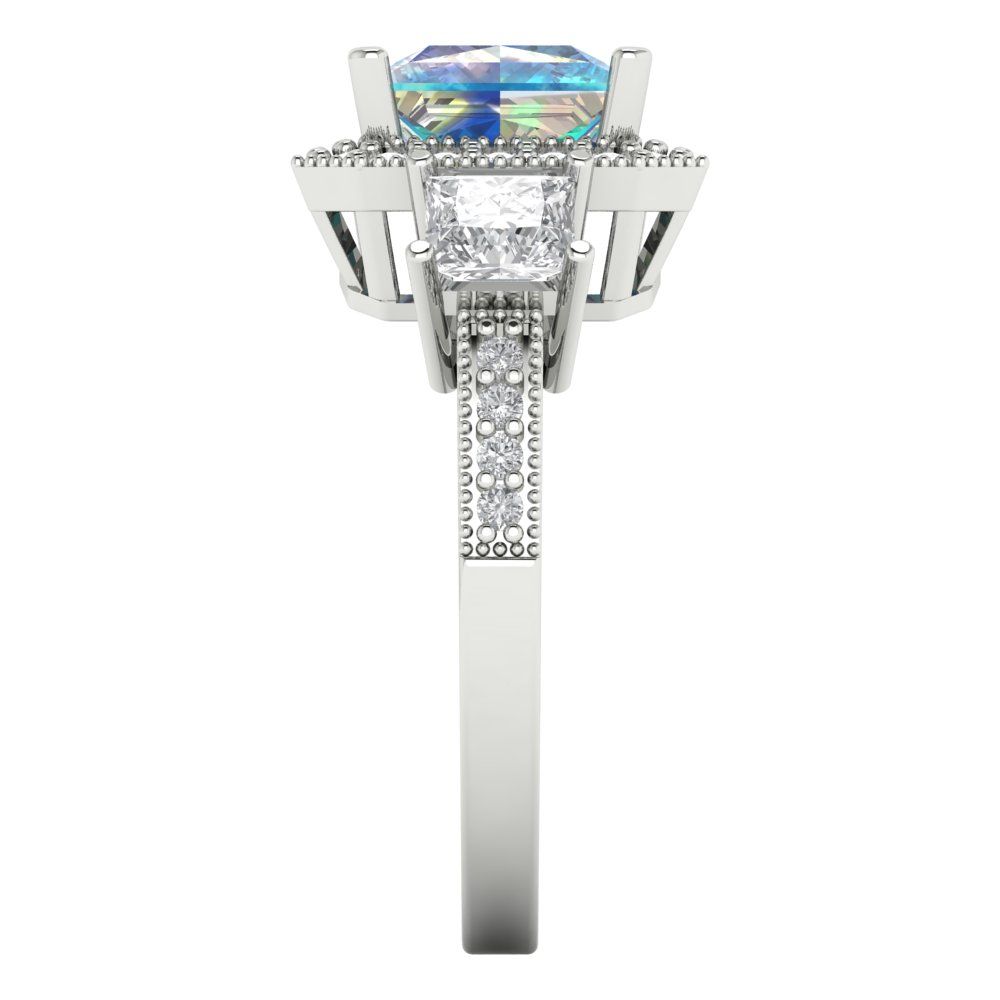 3.005 cttw Blue Moissanite Three-Stone Engagement Ring - Solid White Gold (VVS1, Princess Cut,7.0mm)