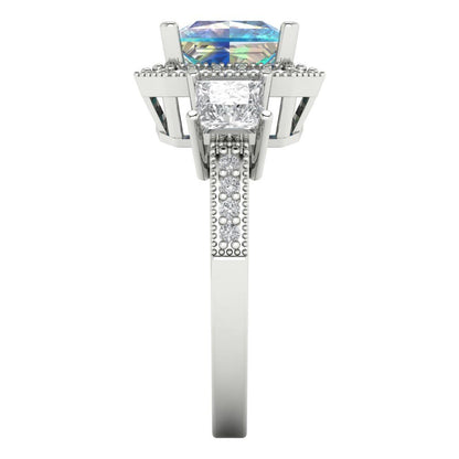 3.005 cttw Blue Moissanite Three-Stone Engagement Ring - Solid White Gold (VVS1, Princess Cut,7.0mm)