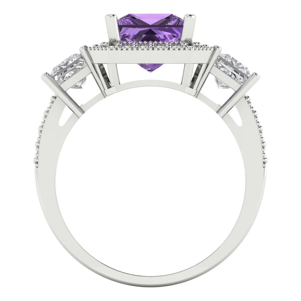 3.005 cttw Simulated Alexandrite Three-Stone Engagement Ring - Solid Gold (Princess Cut,7.0mm)