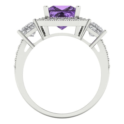 3.005 cttw Simulated Alexandrite Three-Stone Engagement Ring - Solid Gold (Princess Cut,7.0mm)