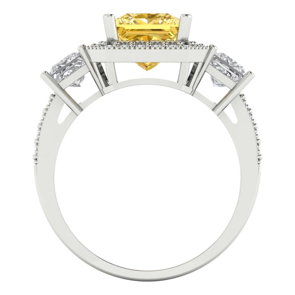 3.005 cttw Natural Citrine Three-Stone Engagement Ring - Solid Gold (Princess Cut,7.0mm)