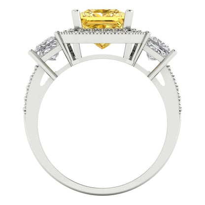 3.005 cttw Natural Citrine Three-Stone Engagement Ring - Solid Gold (Princess Cut,7.0mm)