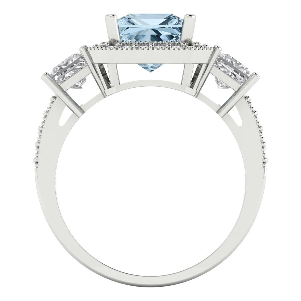 3.005 cttw Natural Sky Blue Topaz Three-Stone Engagement Ring - Solid White Gold (VVS1, Princess Cut,7.0mm)