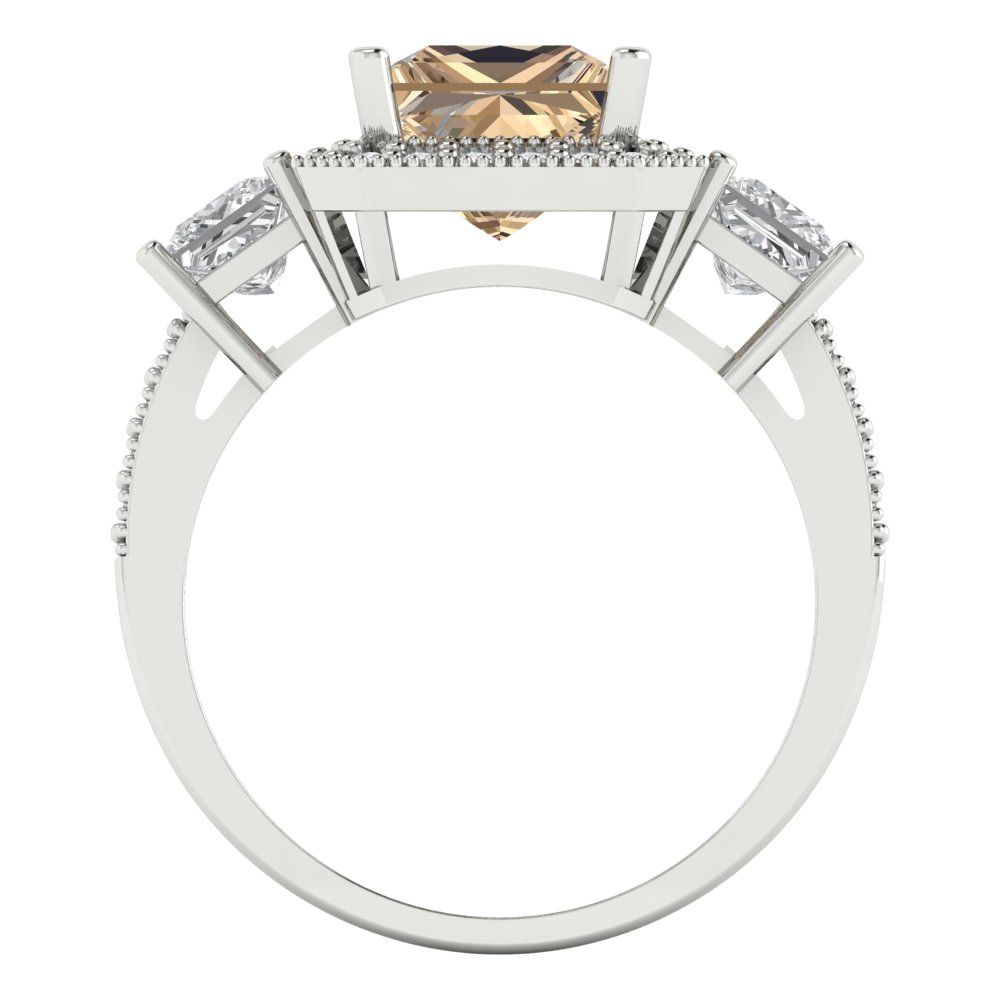3.005 cttw Yellow Moissanite Three-Stone Engagement Ring - Solid White Gold (VVS1, Princess Cut,7.0mm)