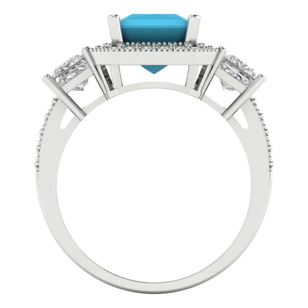 3.005 cttw Simulated Turquoise Three-Stone Engagement Ring - Solid Gold (Princess Cut,7.0mm)