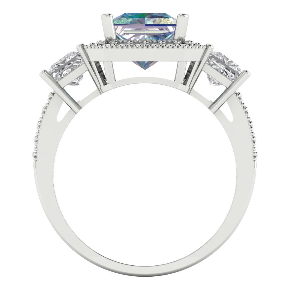 3.005 cttw Blue Moissanite Three-Stone Engagement Ring - Solid White Gold (VVS1, Princess Cut,7.0mm)