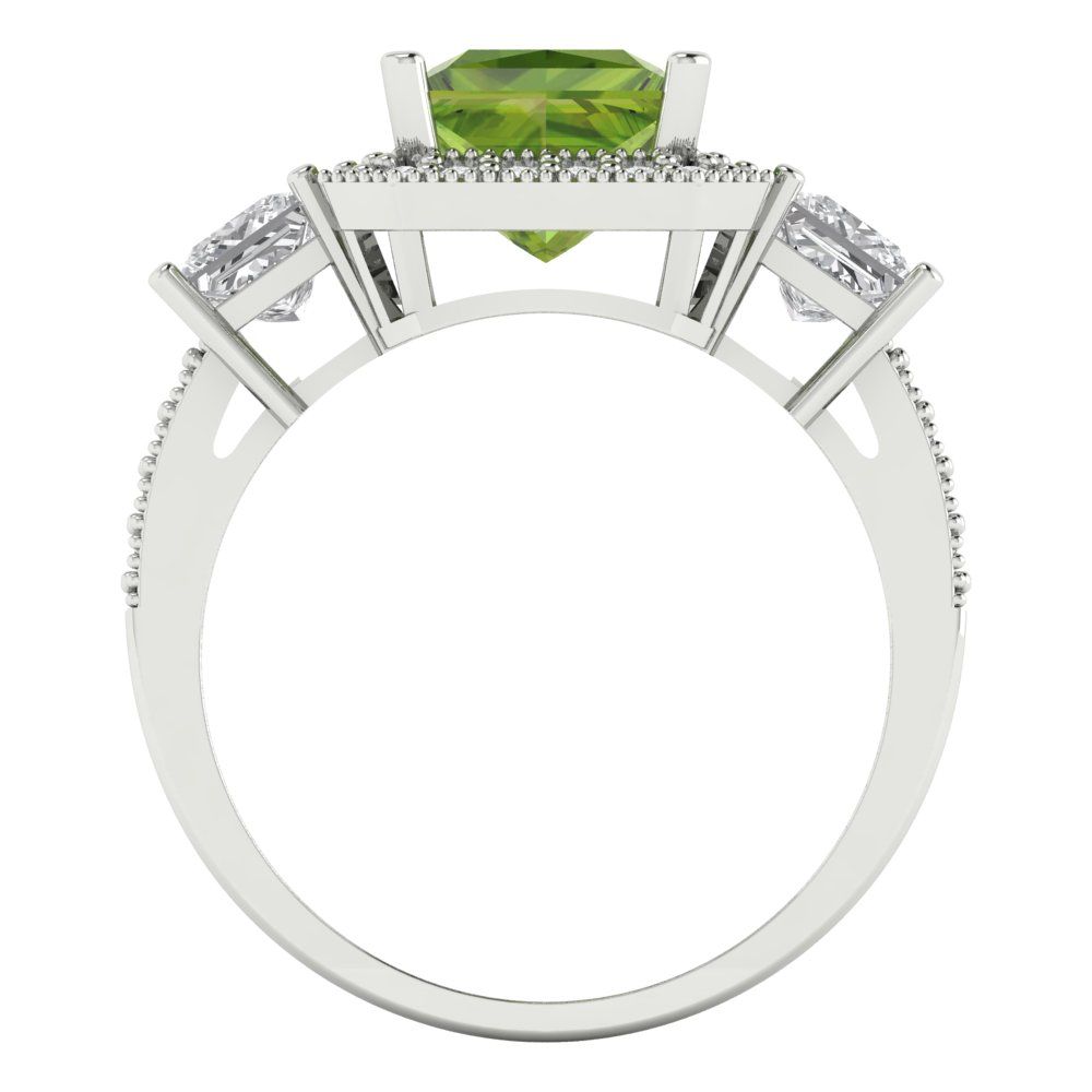 3.005 cttw Natural Peridot Three-Stone Engagement Ring - Solid White Gold (VVS1, Princess Cut,7.0mm)