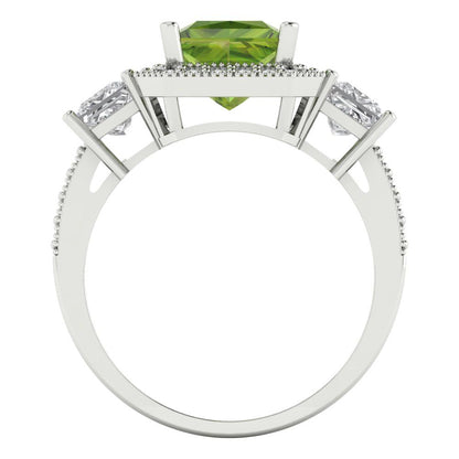 3.005 cttw Natural Peridot Three-Stone Engagement Ring - Solid White Gold (VVS1, Princess Cut,7.0mm)