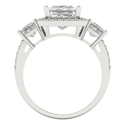 3.005 cttw Moissanite Three-Stone Engagement Ring - Solid White Gold (VVS1, Princess Cut,7.0mm)