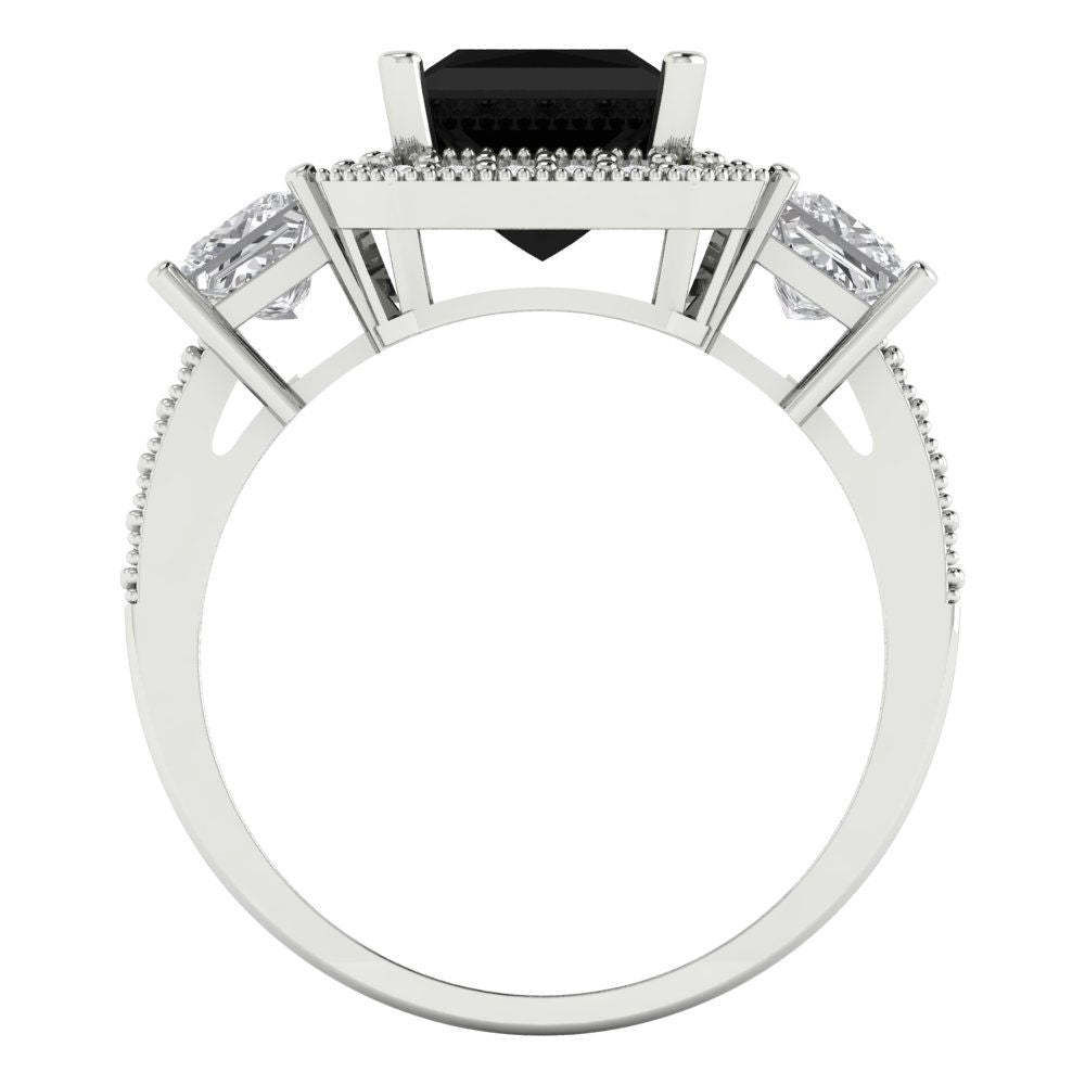 3.005 cttw Natural Onyx Three-Stone Engagement Ring - Solid Gold (Princess Cut,7.0mm)