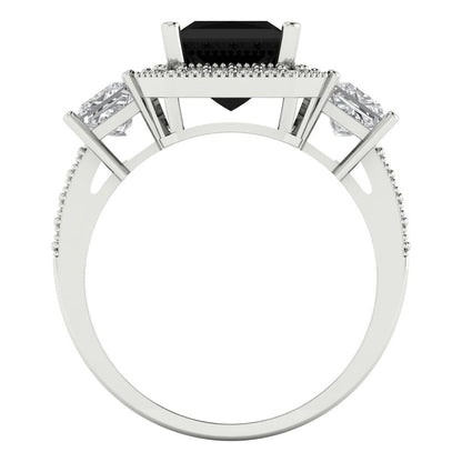 3.005 cttw Natural Onyx Three-Stone Engagement Ring - Solid Gold (Princess Cut,7.0mm)