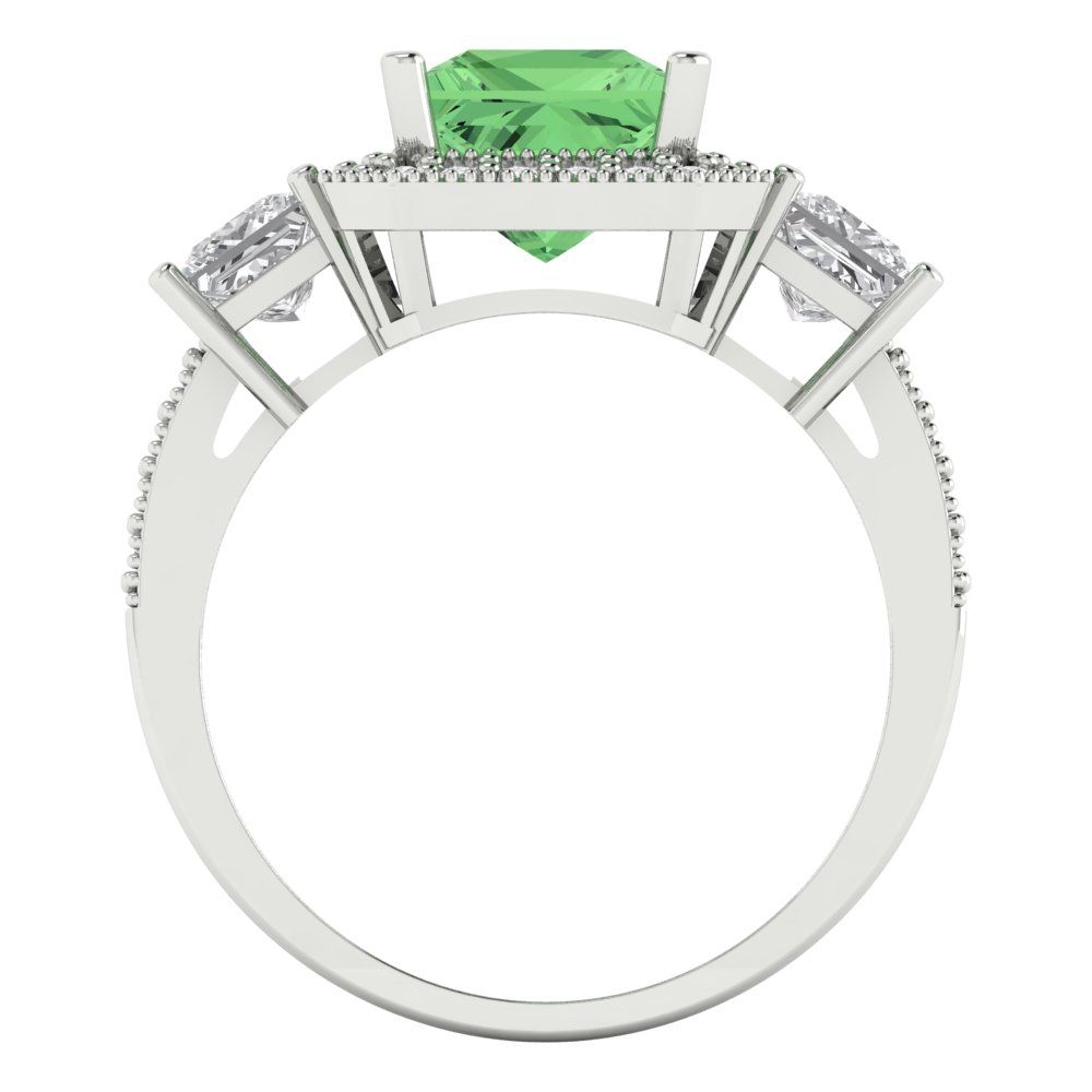 3.005 cttw Zirconia Simulated Green Diamond Three-Stone Engagement Ring - Solid White Gold (VVS1, Princess Cut,7.0mm)