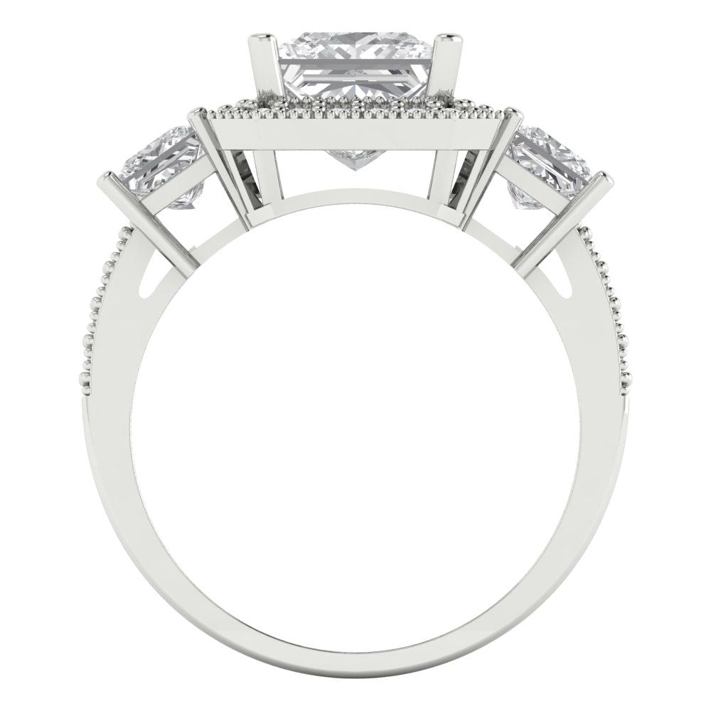 3.005 cttw White Sapphire Three-Stone Engagement Ring - Solid White Gold (VVS1, Princess Cut,7.0mm)