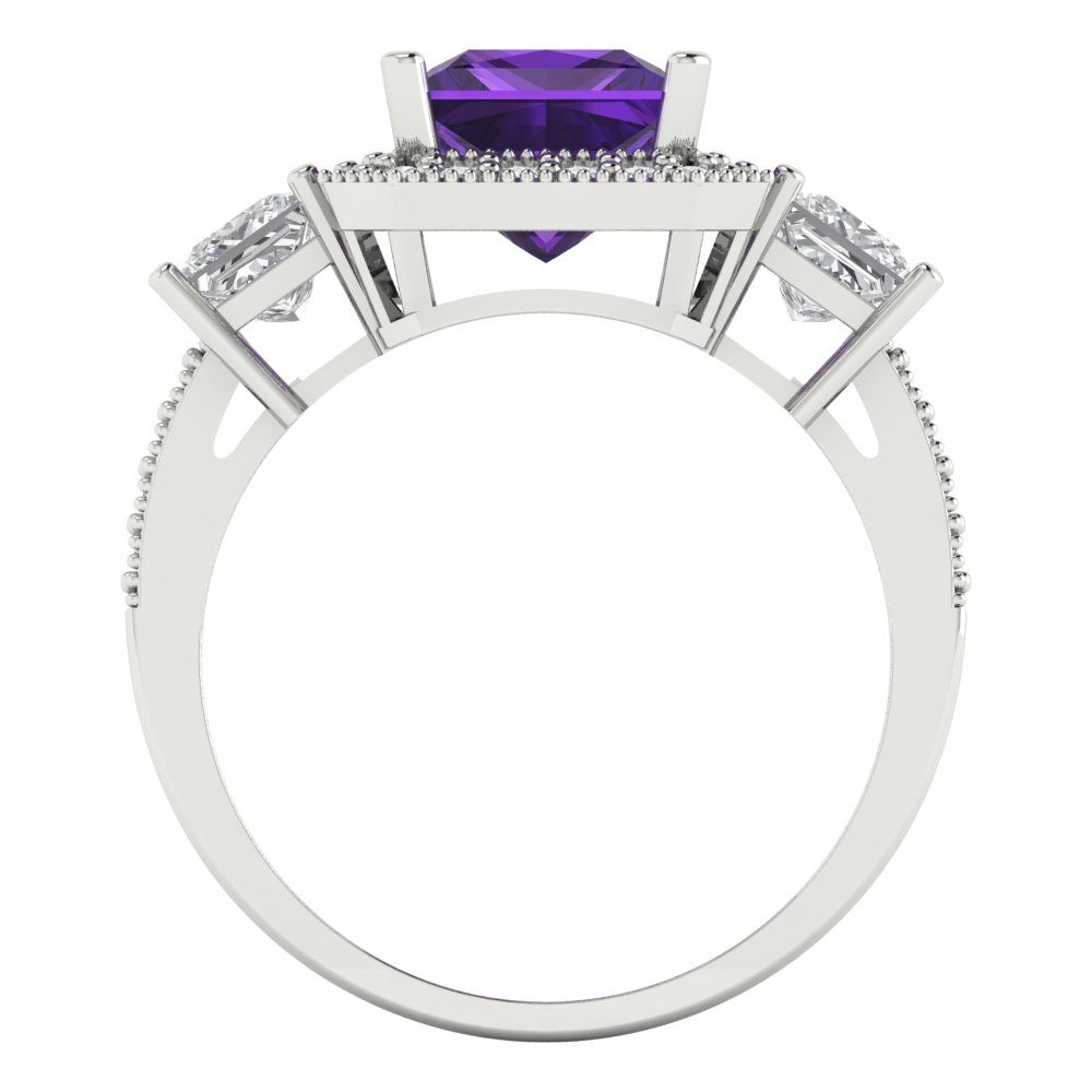 3.005 cttw Natural Amethyst Three-Stone Engagement Ring - Solid Gold (Princess Cut,7.0mm)