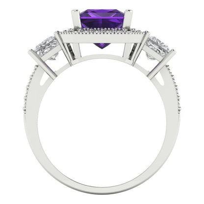 3.005 cttw Natural Amethyst Three-Stone Engagement Ring - Solid Gold (Princess Cut,7.0mm)