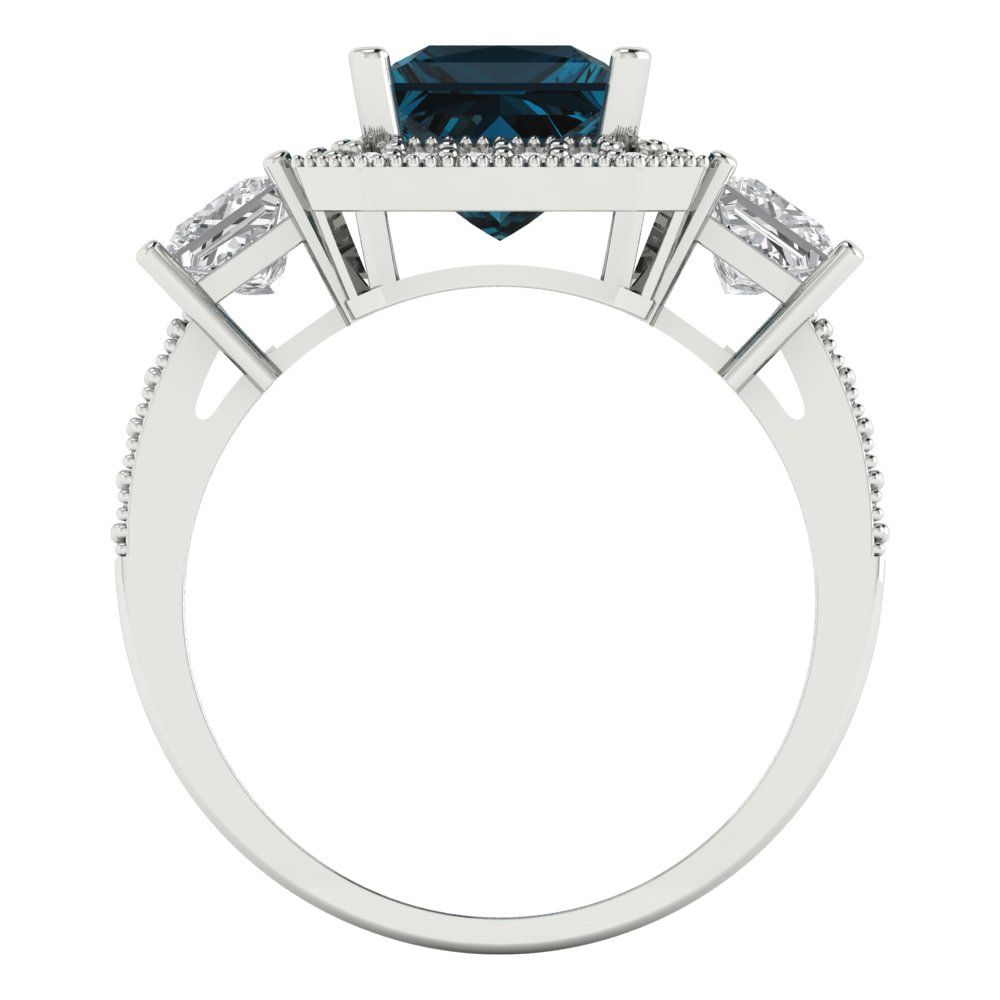 3.005 cttw Natural London Blue Topaz Three-Stone Engagement Ring - Solid Gold (Princess Cut,7.0mm)