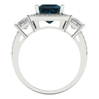3.005 cttw Natural London Blue Topaz Three-Stone Engagement Ring - Solid Gold (Princess Cut,7.0mm)