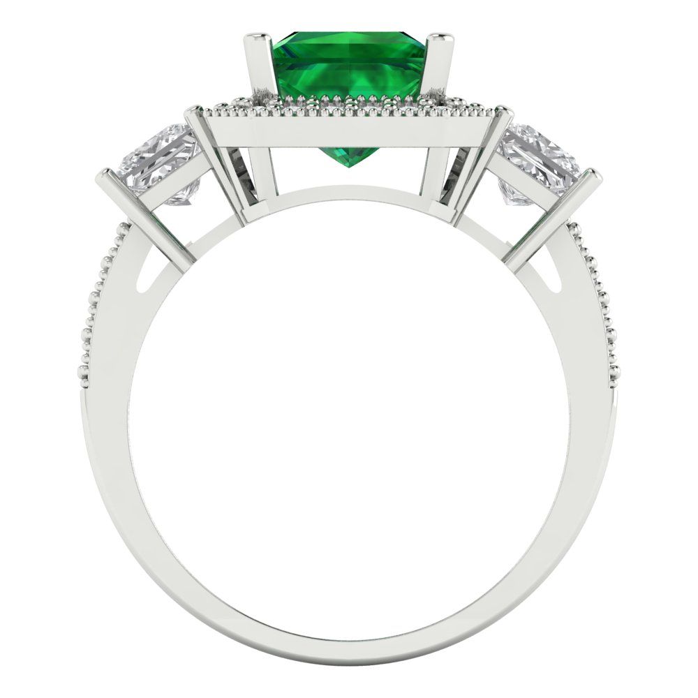 3.005 cttw Simulated Emerald Three-Stone Engagement Ring - Solid Gold (Princess Cut,7.0mm)