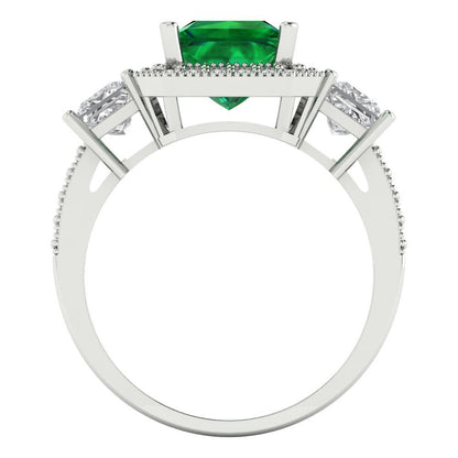 3.005 cttw Simulated Emerald Three-Stone Engagement Ring - Solid Gold (Princess Cut,7.0mm)
