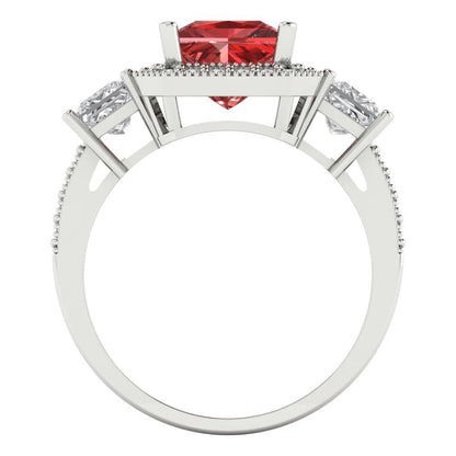 3.005 cttw Natural Garnet Three-Stone Engagement Ring - Solid Gold (Princess Cut,7.0mm)